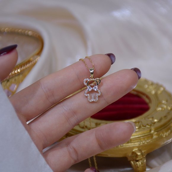 NEW 14K Gold Plated Diamond Bear Necklace a - Picture 8 of 10